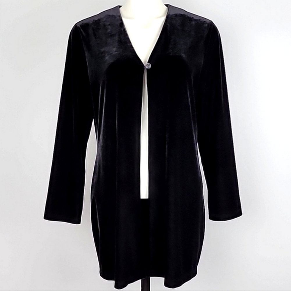 Jones New York Women's Black Velour One Button Long Sleeves Drape Cardigan L